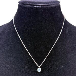 Sterling Silver Womens Aquamarine Pendant Necklace S925 Chain Elegant